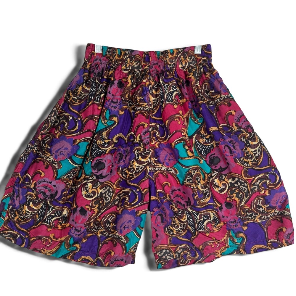 Jane Ashley Shorts Size Medium 100% Silk Vintage 90s Paisley Floral Eclectic